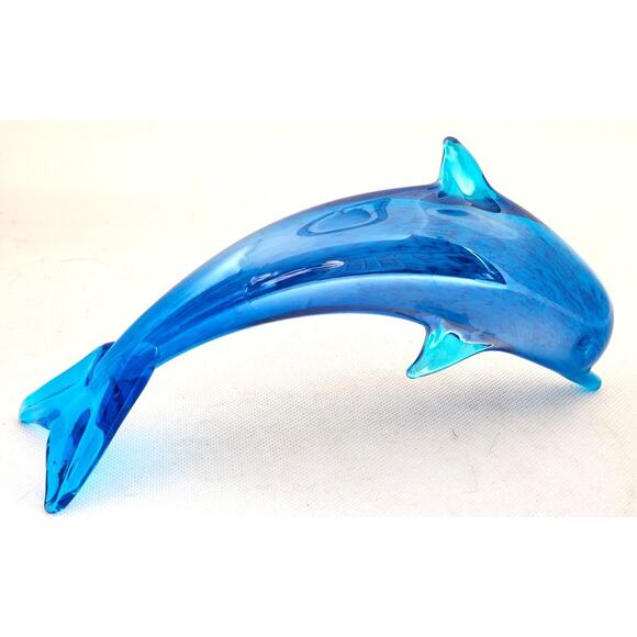 BLUE GLASS JUMPING DOLPHIN-Turquoise Blues-Table Decor-Ocean-Beach Decor - Picture 5 of 11